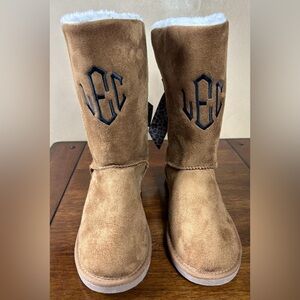 Marley Lilly Sherpa Boots 8 Tan And White Warm Cozy Winter Boot- monogrammed